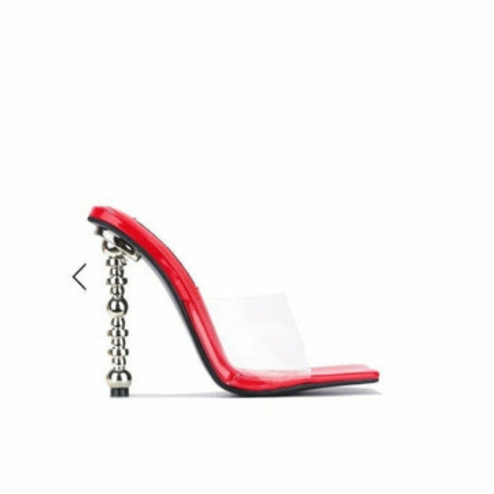 Cape Robbin Red Clear Vinyl Beaded Heel Mules - Picture 2 of 4